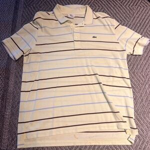 Lacoste Men's Polo Shirt with Cream and Brown Stripes